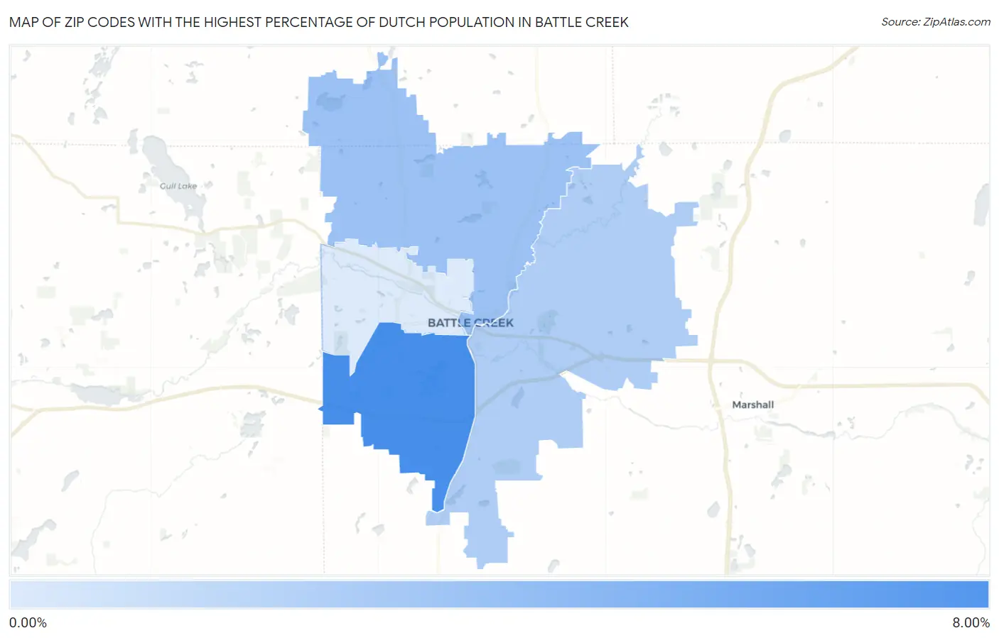 Zip Codes with the Highest Percentage of Dutch Population in Battle Creek Map