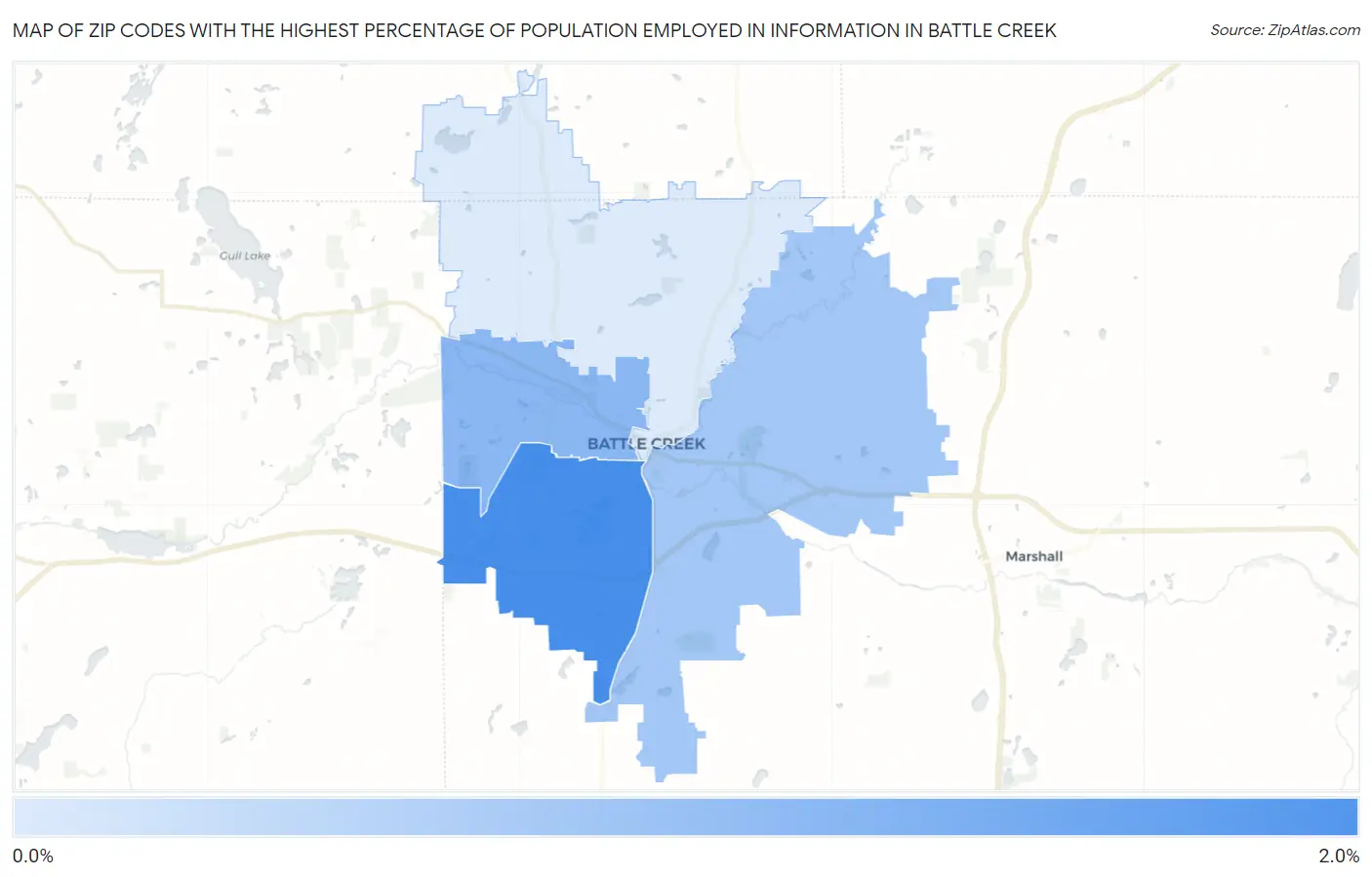 Zip Codes with the Highest Percentage of Population Employed in Information in Battle Creek Map