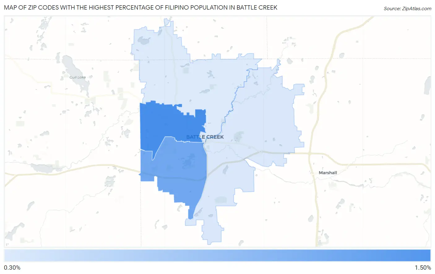 Zip Codes with the Highest Percentage of Filipino Population in Battle Creek Map