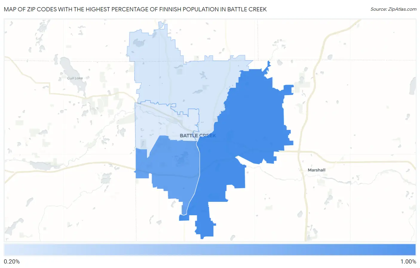 Zip Codes with the Highest Percentage of Finnish Population in Battle Creek Map