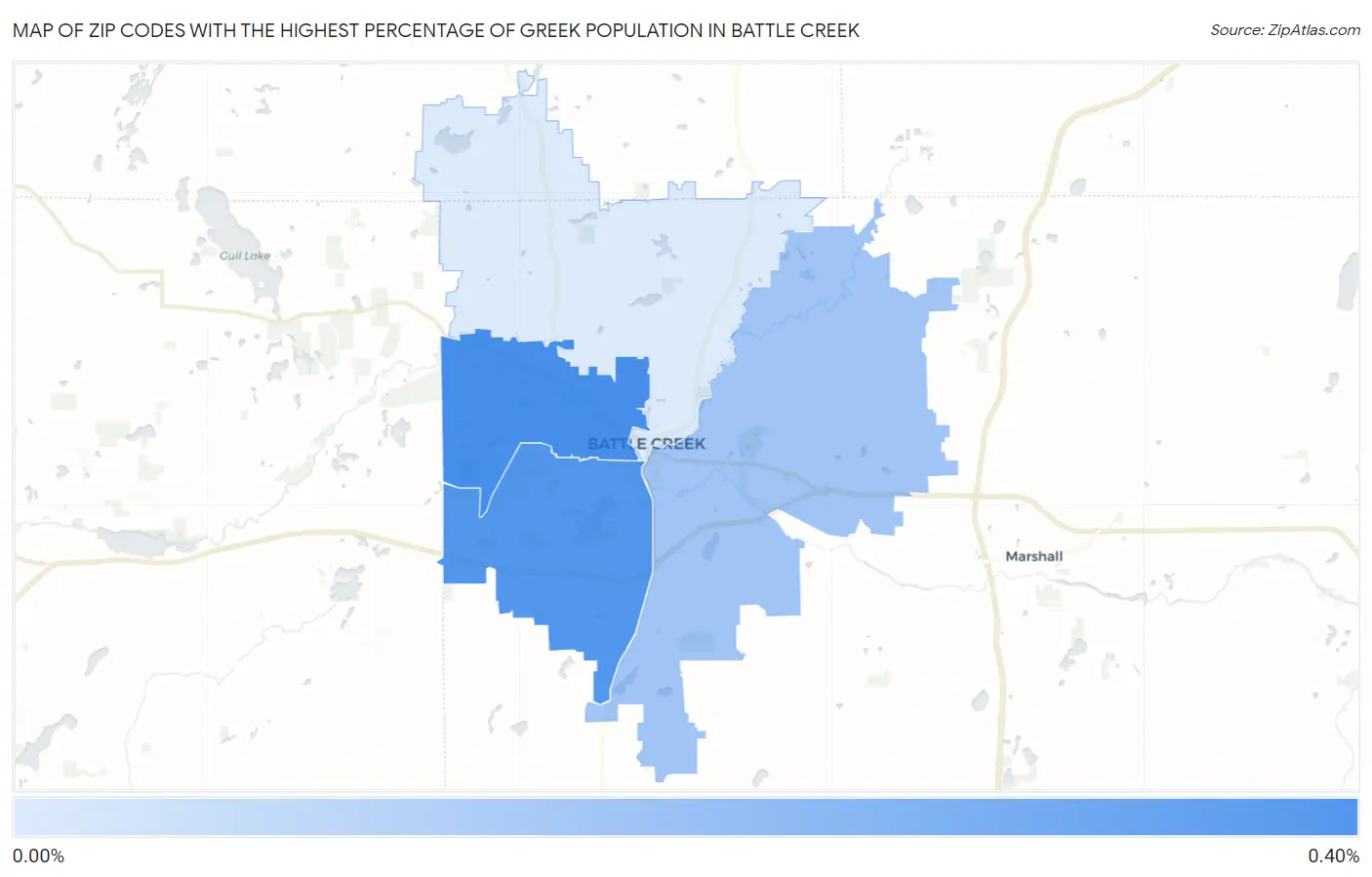 Zip Codes with the Highest Percentage of Greek Population in Battle Creek Map