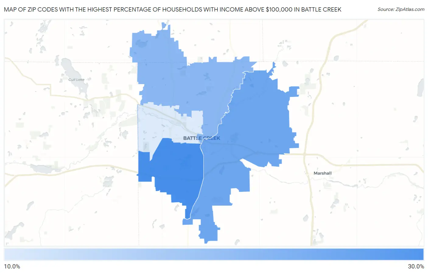 Zip Codes with the Highest Percentage of Households with Income Above $100,000 in Battle Creek Map