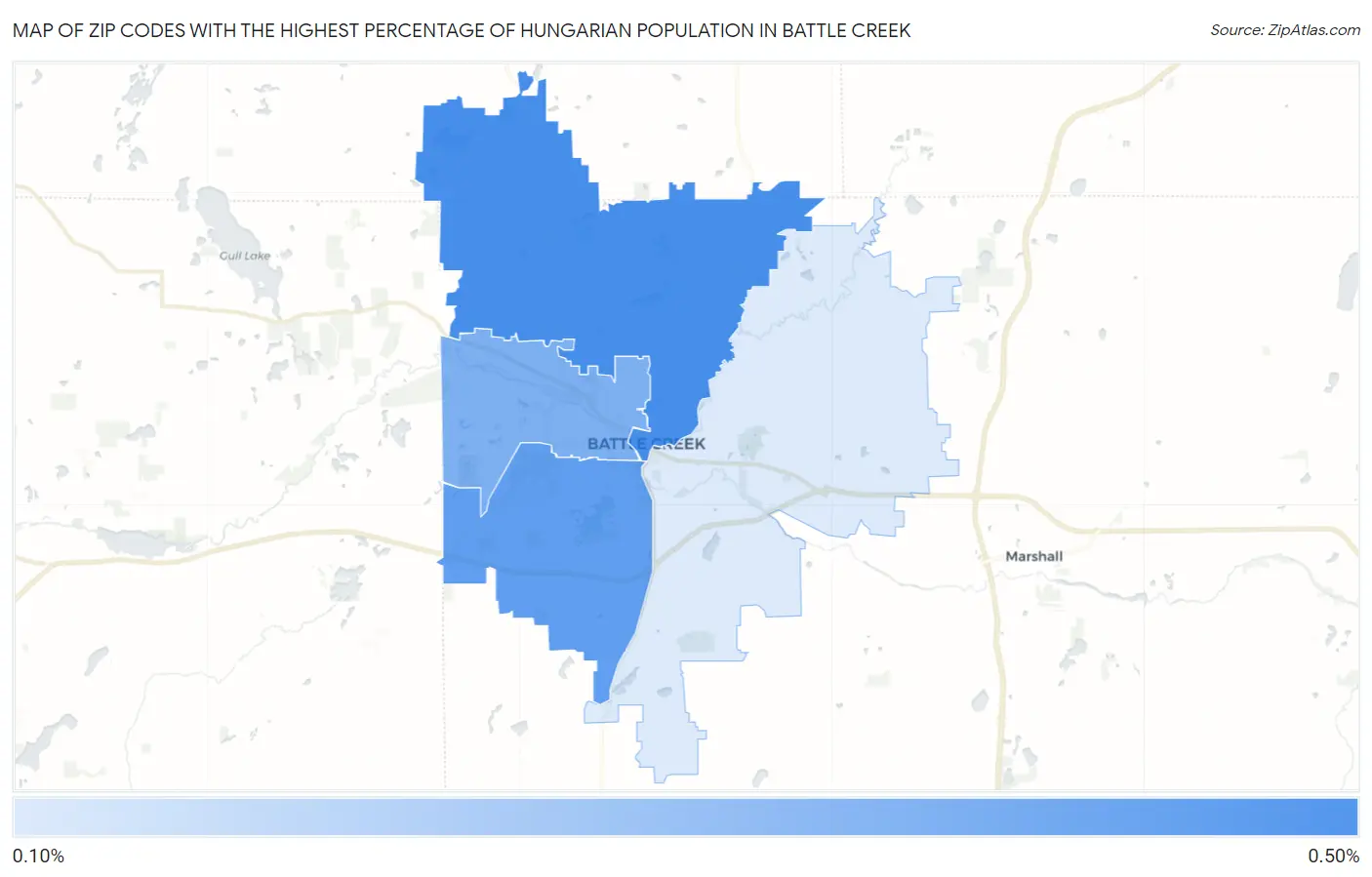 Zip Codes with the Highest Percentage of Hungarian Population in Battle Creek Map