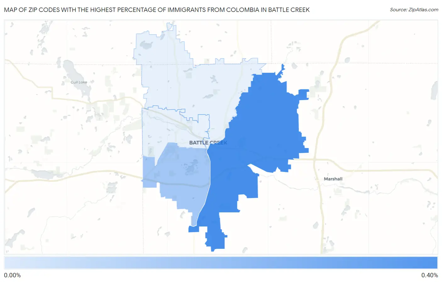 Zip Codes with the Highest Percentage of Immigrants from Colombia in Battle Creek Map