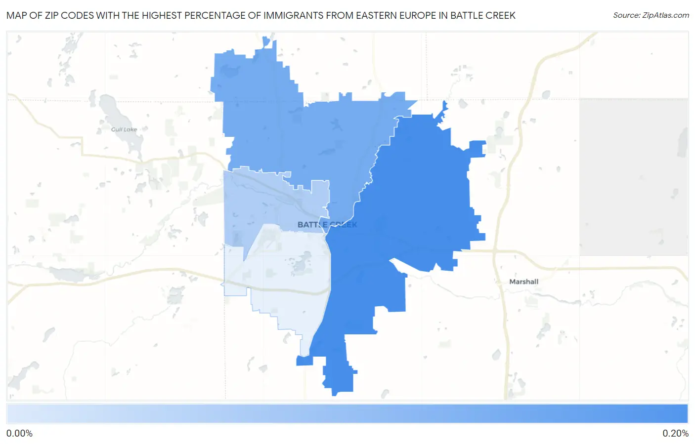 Zip Codes with the Highest Percentage of Immigrants from Eastern Europe in Battle Creek Map