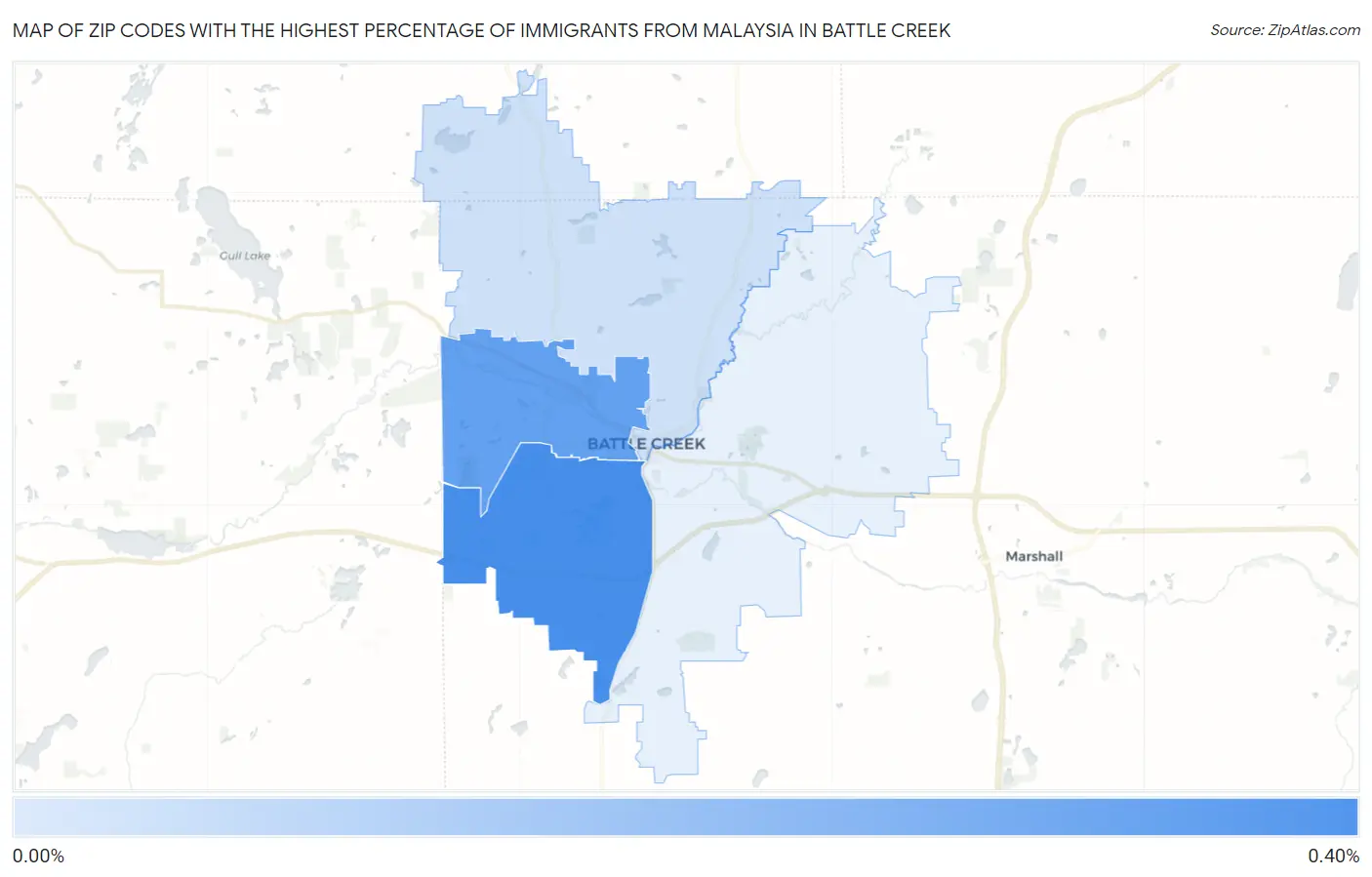 Zip Codes with the Highest Percentage of Immigrants from Malaysia in Battle Creek Map