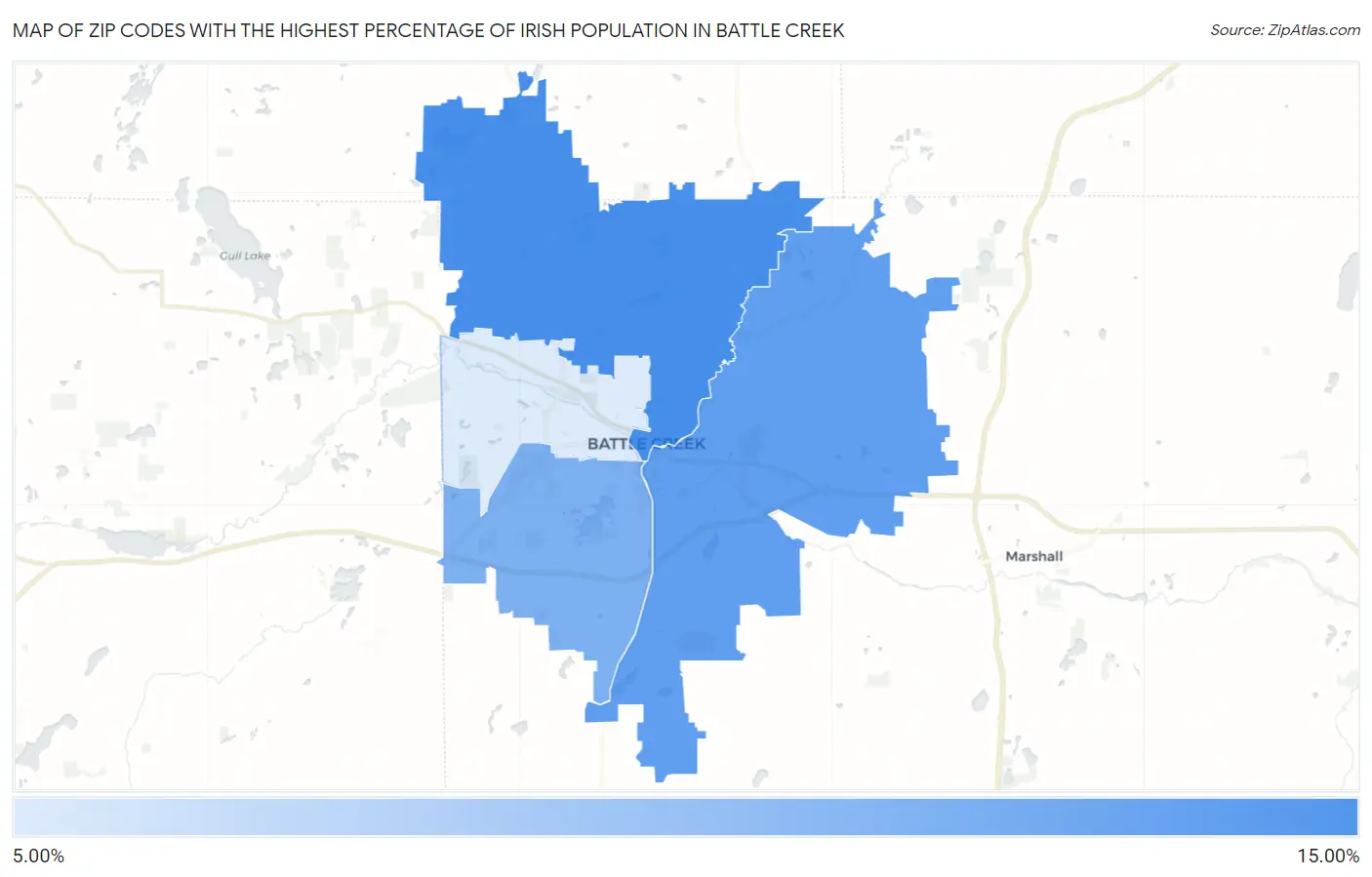 Zip Codes with the Highest Percentage of Irish Population in Battle Creek Map