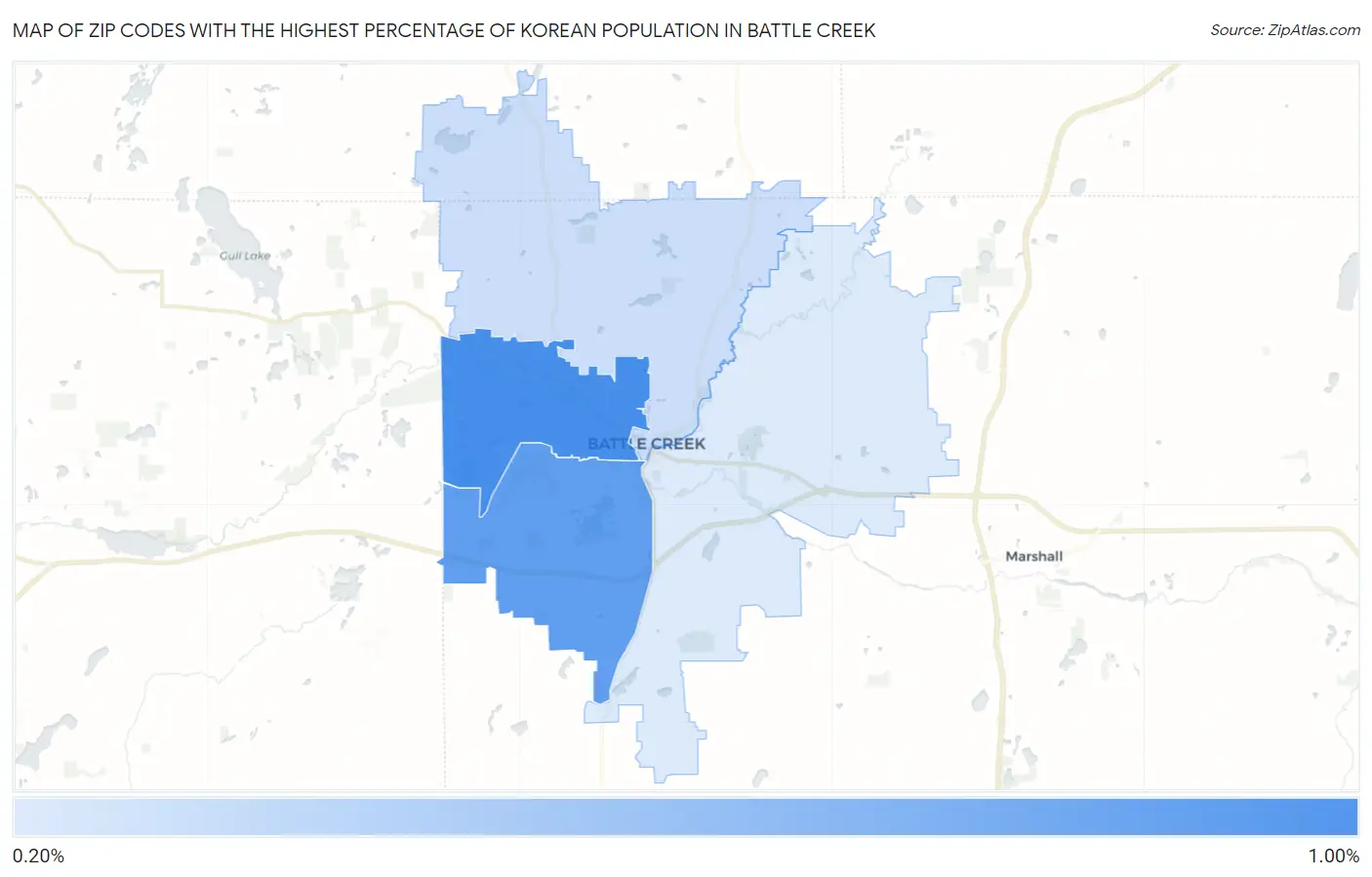 Zip Codes with the Highest Percentage of Korean Population in Battle Creek Map