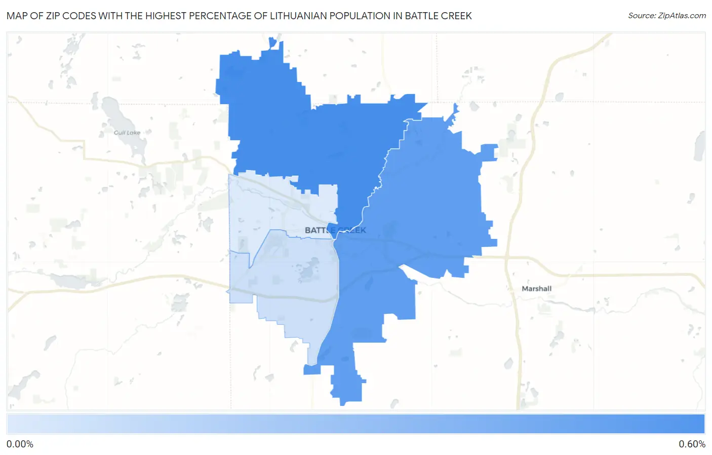 Zip Codes with the Highest Percentage of Lithuanian Population in Battle Creek Map