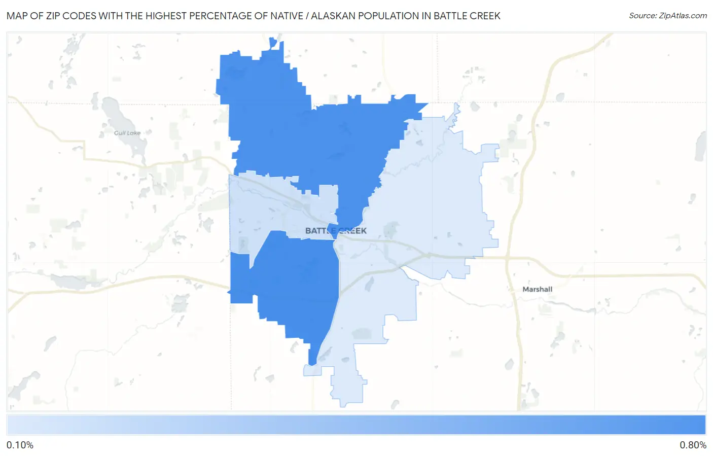 Zip Codes with the Highest Percentage of Native / Alaskan Population in Battle Creek Map