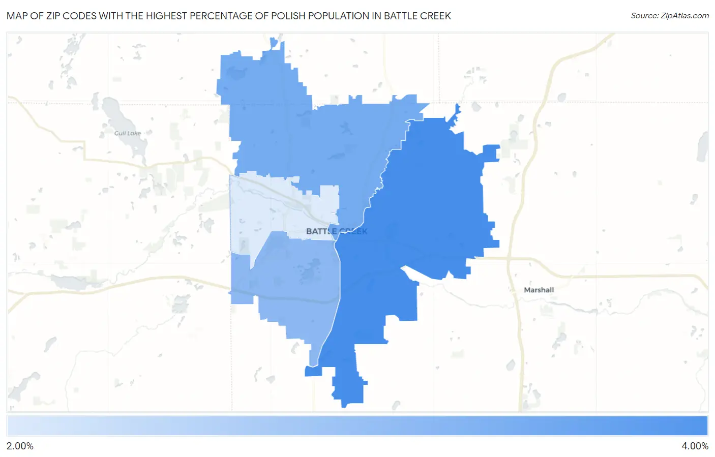 Zip Codes with the Highest Percentage of Polish Population in Battle Creek Map
