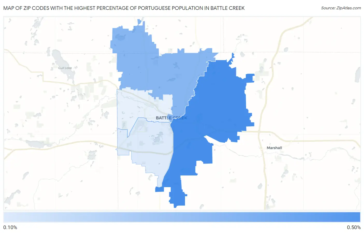 Zip Codes with the Highest Percentage of Portuguese Population in Battle Creek Map