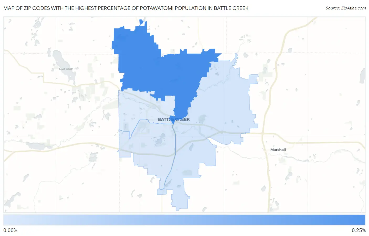 Zip Codes with the Highest Percentage of Potawatomi Population in Battle Creek Map