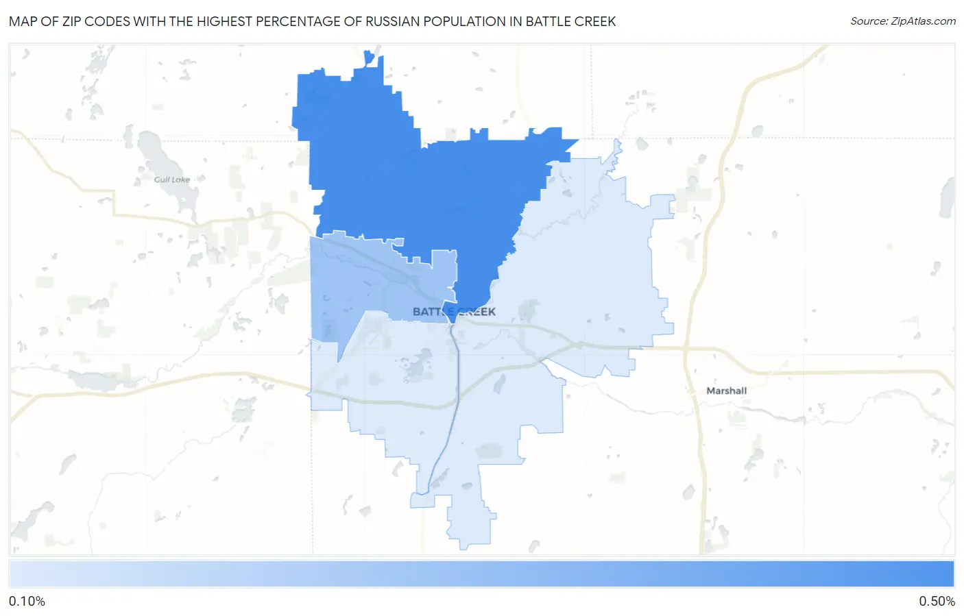 Zip Codes with the Highest Percentage of Russian Population in Battle Creek Map