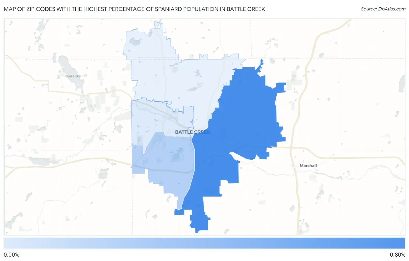 Zip Codes with the Highest Percentage of Spaniard Population in Battle Creek Map
