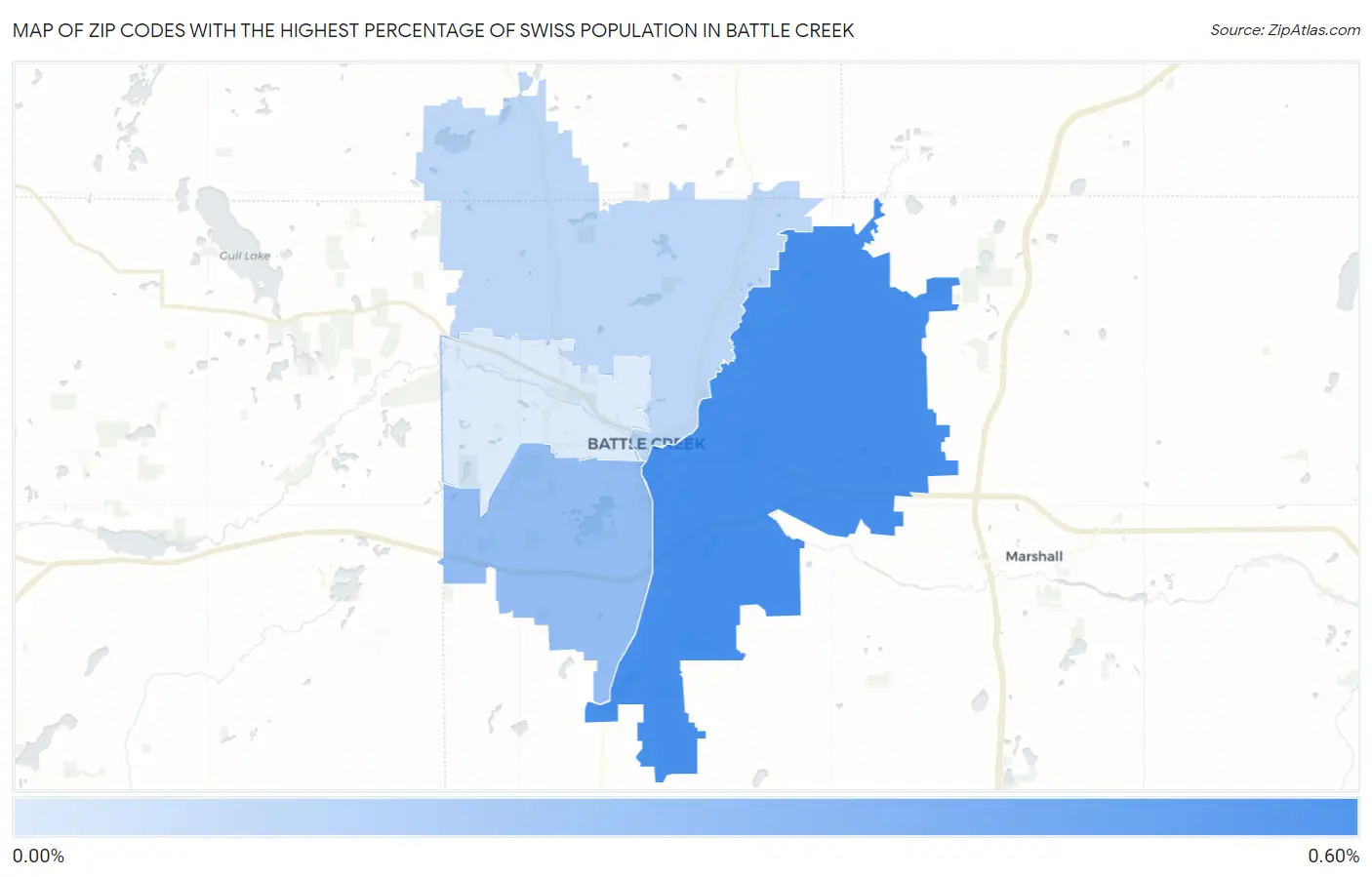 Zip Codes with the Highest Percentage of Swiss Population in Battle Creek Map