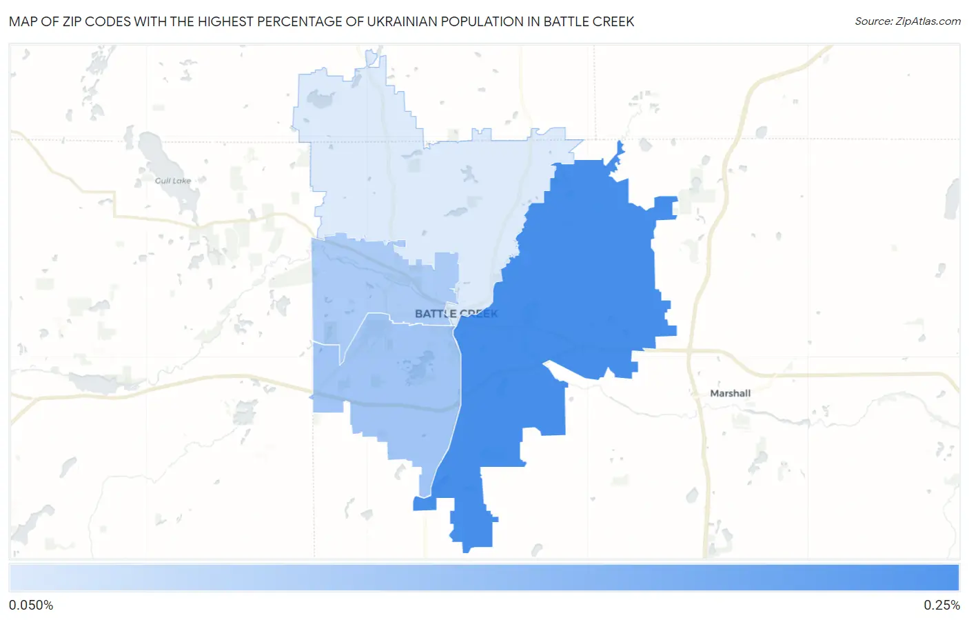 Zip Codes with the Highest Percentage of Ukrainian Population in Battle Creek Map