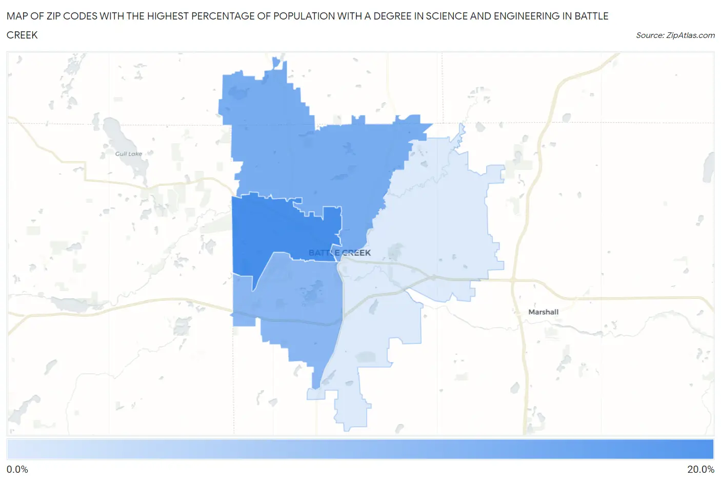 Zip Codes with the Highest Percentage of Population with a Degree in Science and Engineering in Battle Creek Map