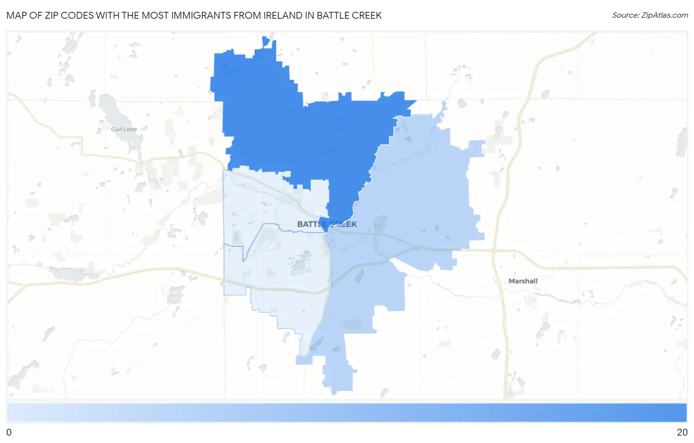 Zip Codes with the Most Immigrants from Ireland in Battle Creek Map