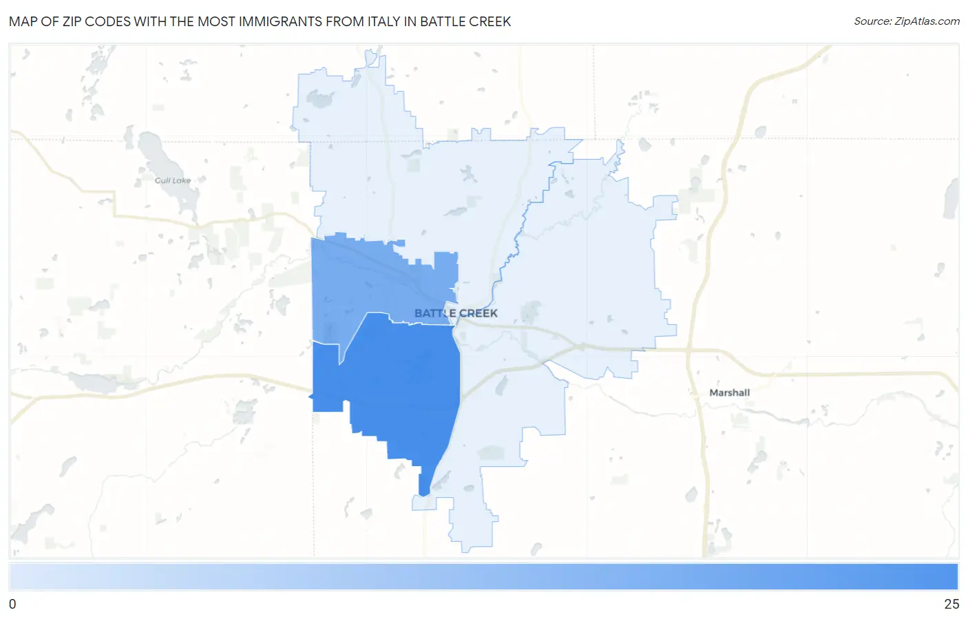 Zip Codes with the Most Immigrants from Italy in Battle Creek Map