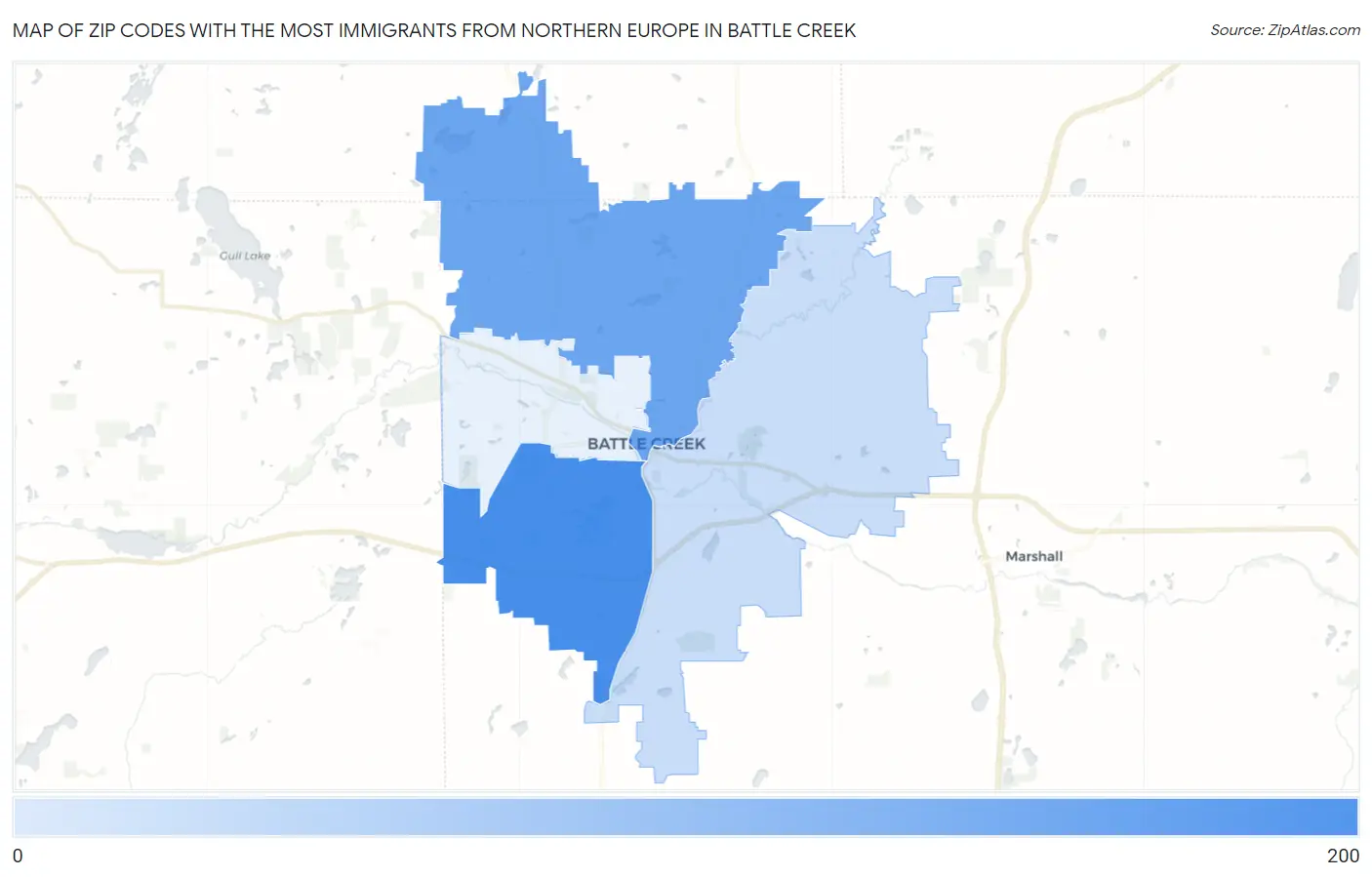 Zip Codes with the Most Immigrants from Northern Europe in Battle Creek Map