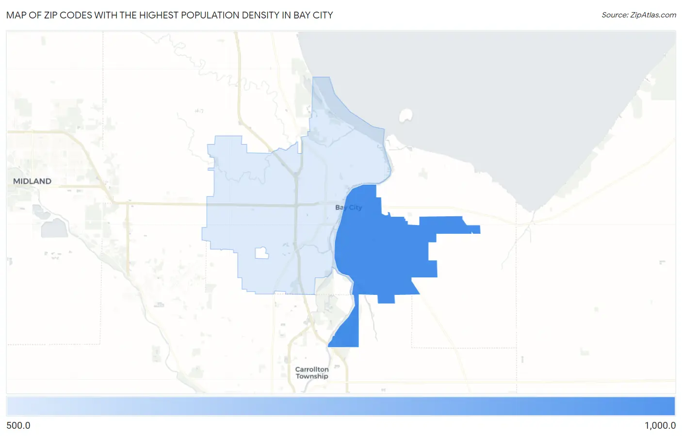 Zip Codes with the Highest Population Density in Bay City Map