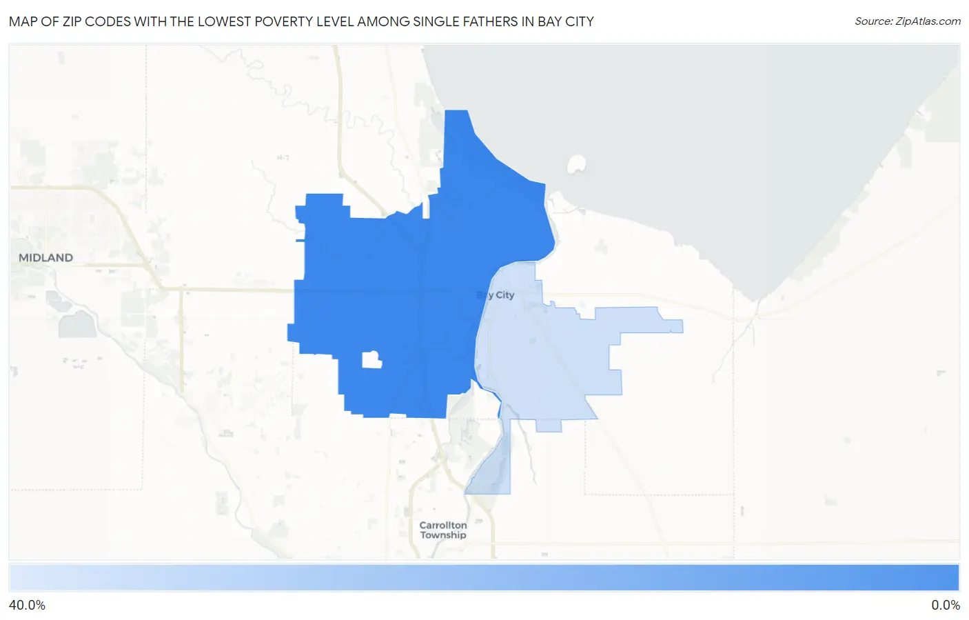 Zip Codes with the Lowest Poverty Level Among Single Fathers in Bay City Map