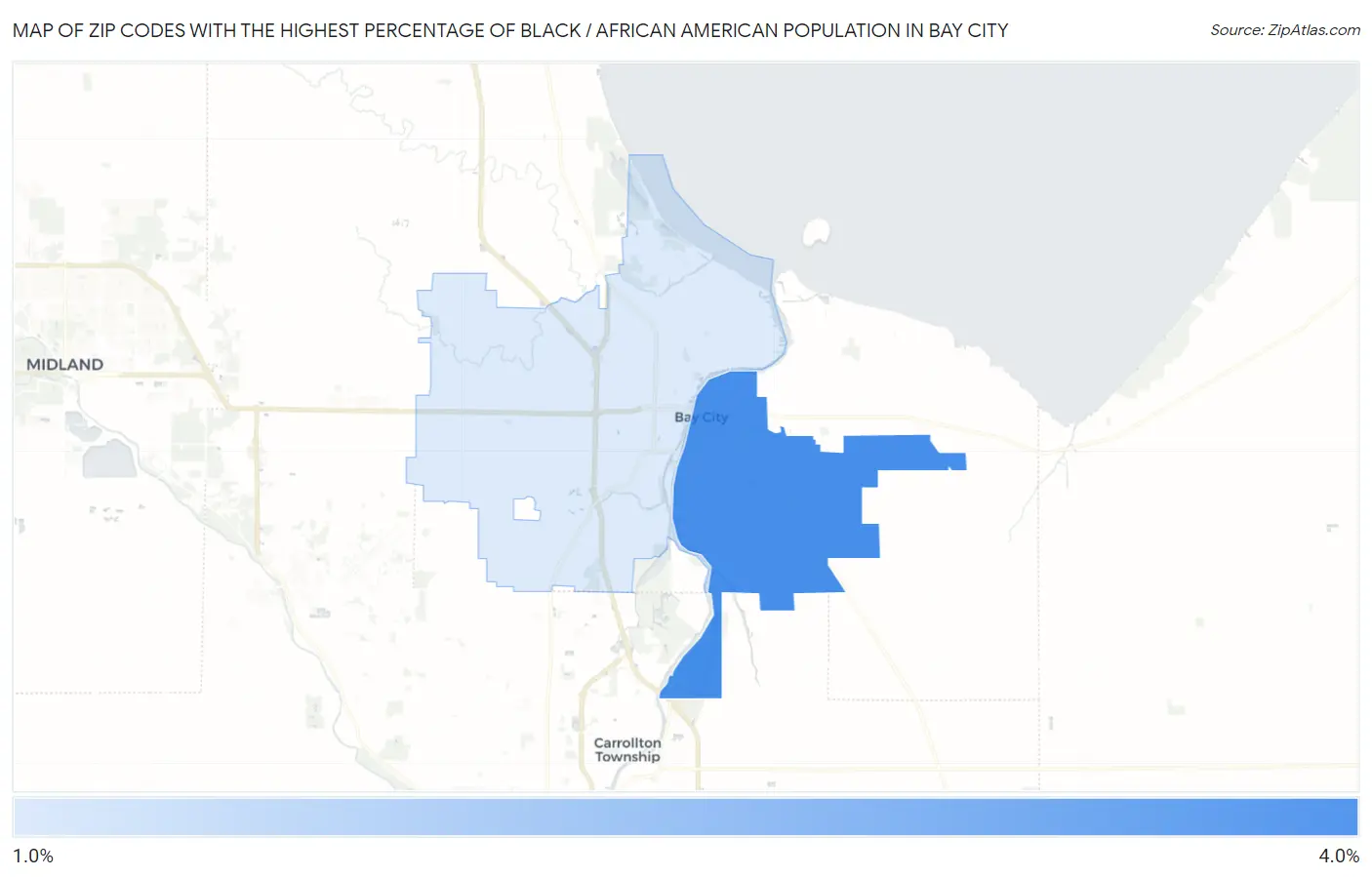 Zip Codes with the Highest Percentage of Black / African American Population in Bay City Map