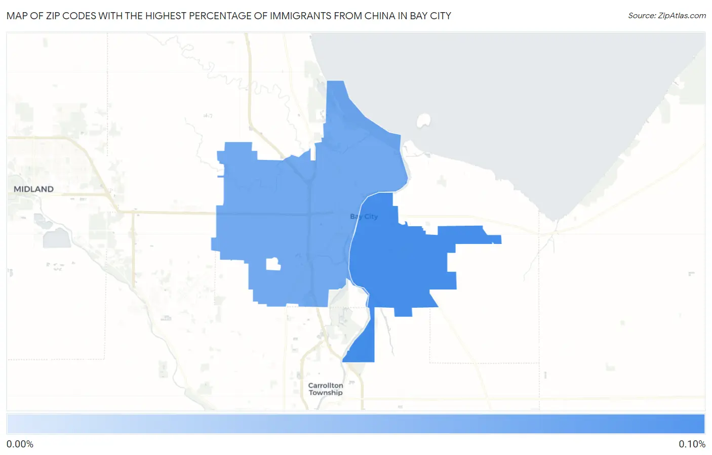 Zip Codes with the Highest Percentage of Immigrants from China in Bay City Map
