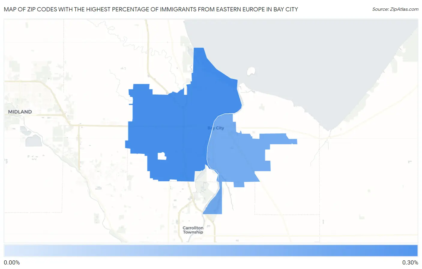 Zip Codes with the Highest Percentage of Immigrants from Eastern Europe in Bay City Map