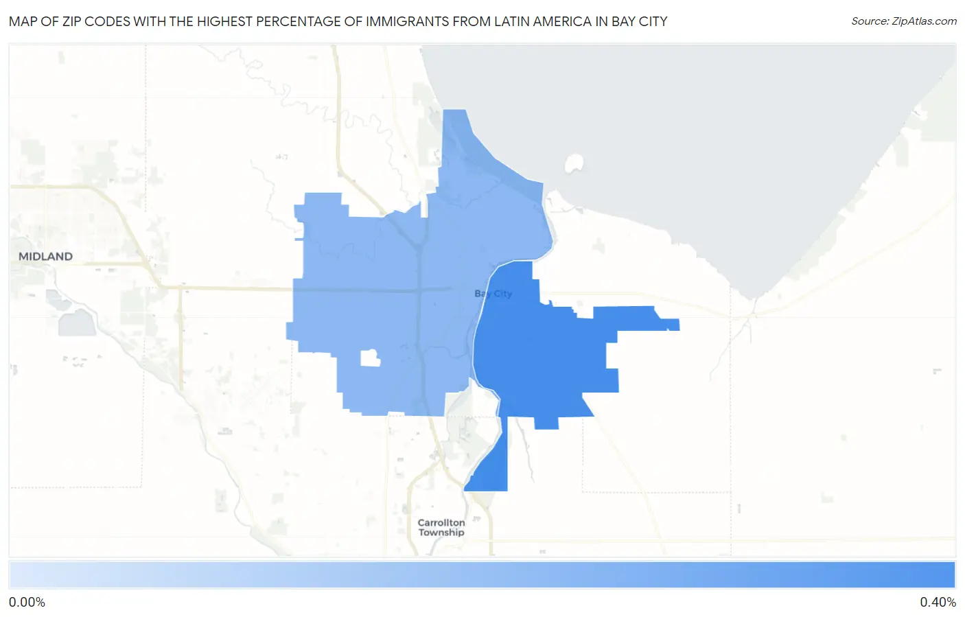 Zip Codes with the Highest Percentage of Immigrants from Latin America in Bay City Map