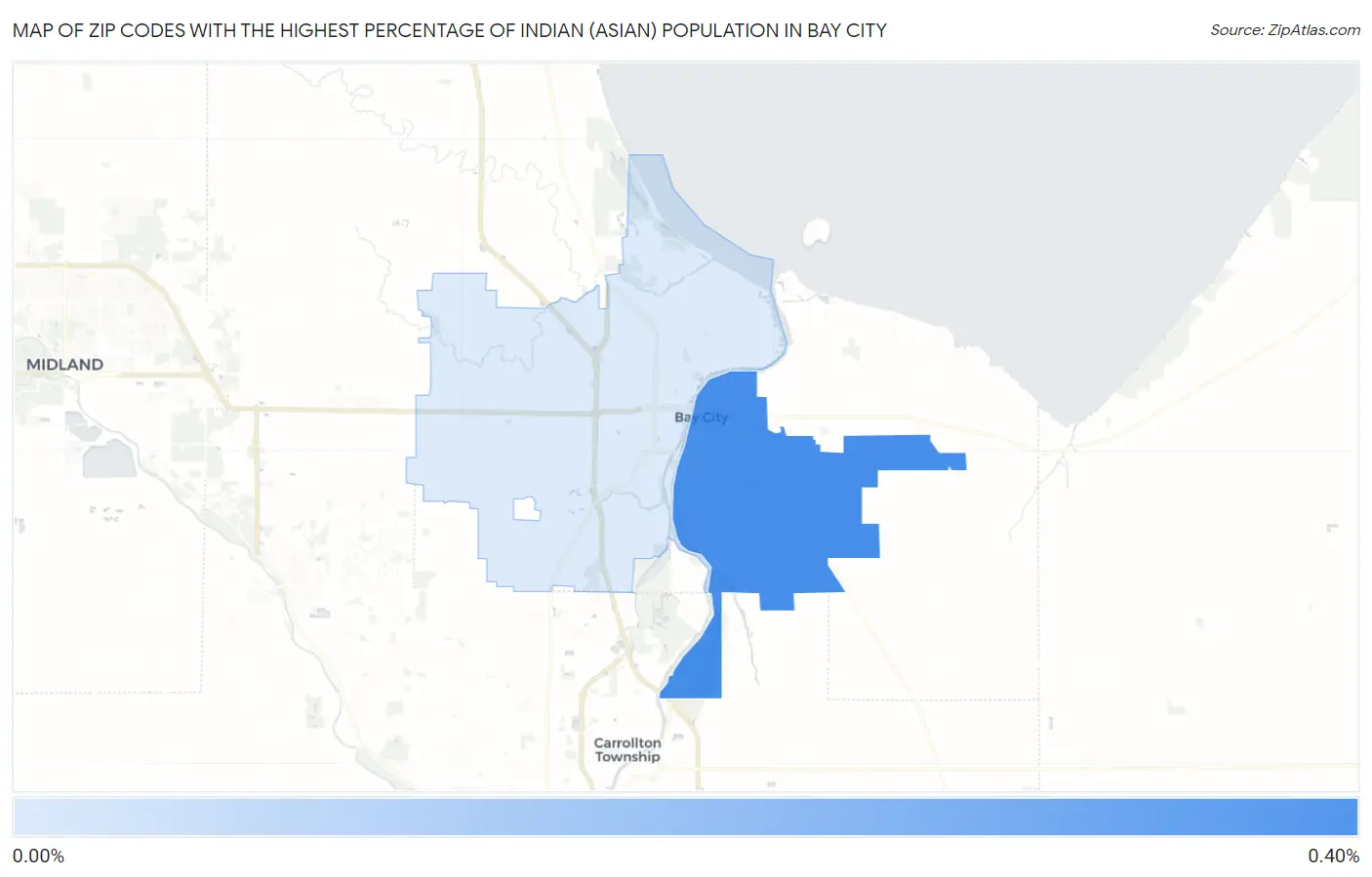 Zip Codes with the Highest Percentage of Indian (Asian) Population in Bay City Map