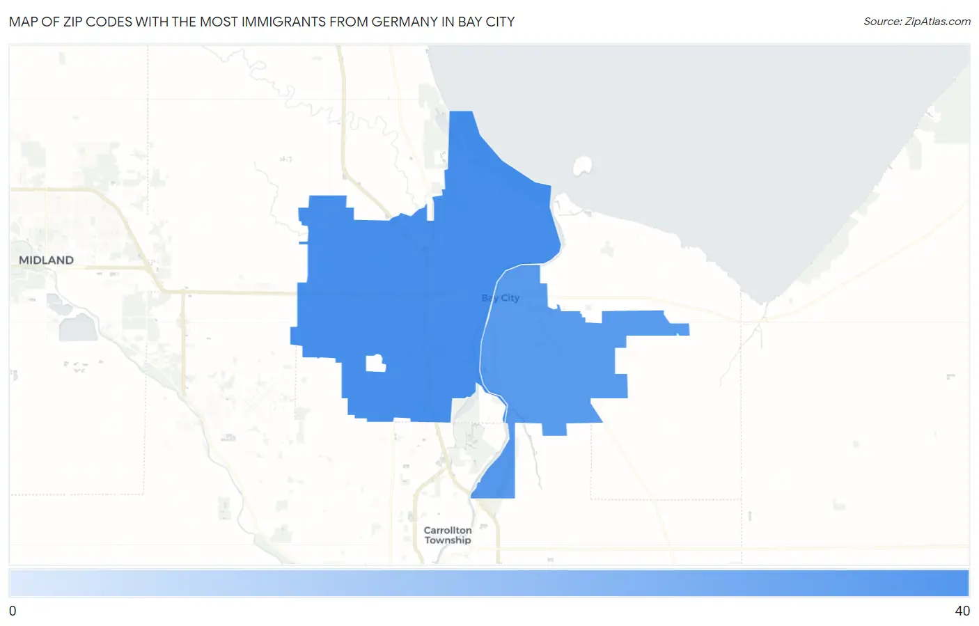 Zip Codes with the Most Immigrants from Germany in Bay City Map