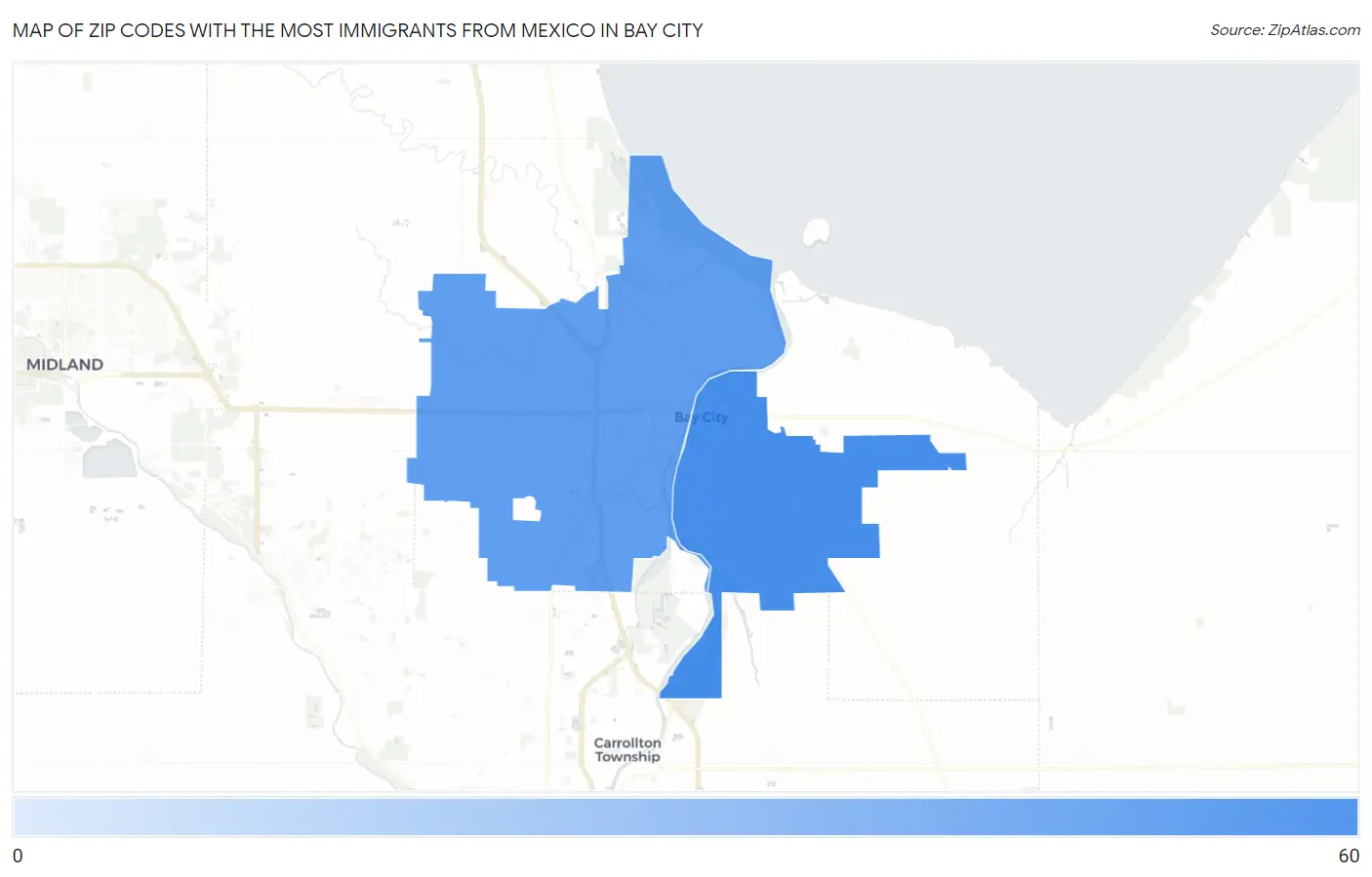 Zip Codes with the Most Immigrants from Mexico in Bay City Map