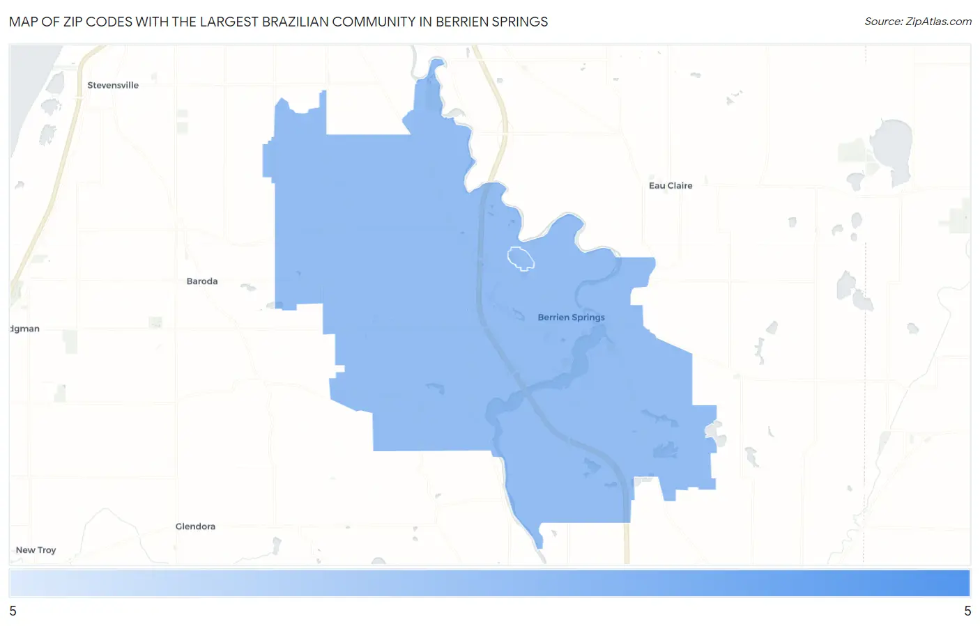 Zip Codes with the Largest Brazilian Community in Berrien Springs Map