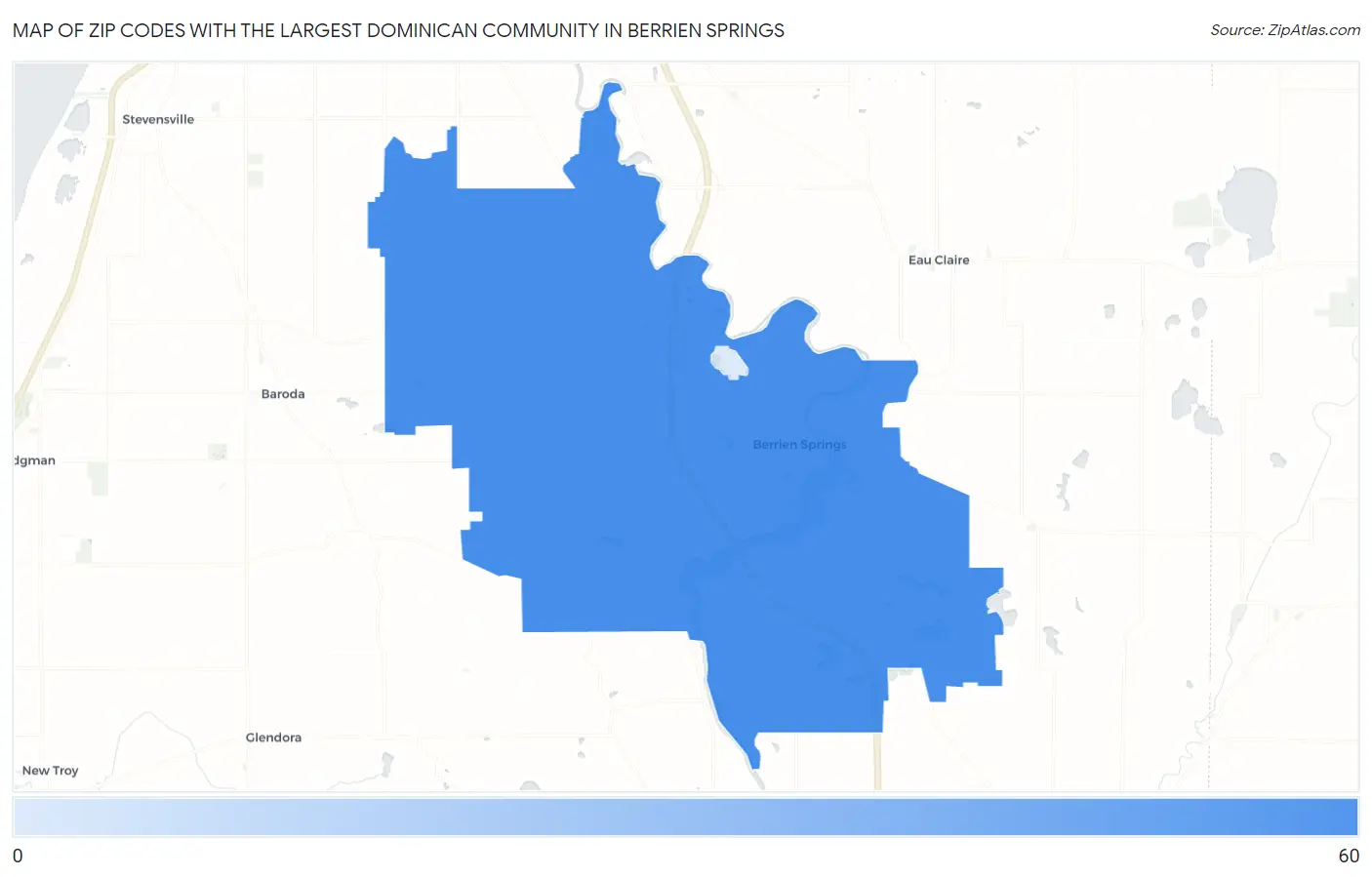 Zip Codes with the Largest Dominican Community in Berrien Springs Map