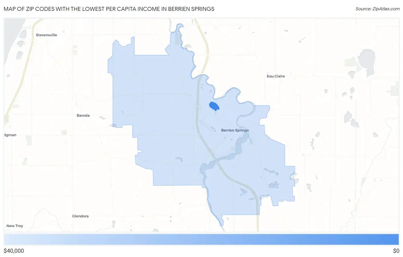 Zip Codes with the Lowest Per Capita Income in Berrien Springs Map