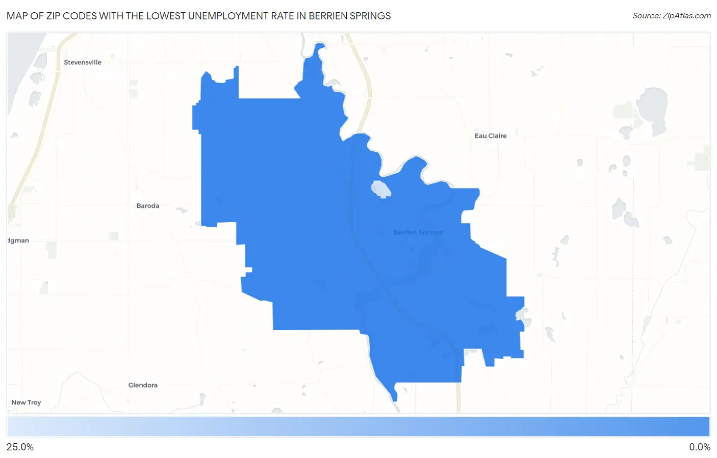 Zip Codes with the Lowest Unemployment Rate in Berrien Springs Map