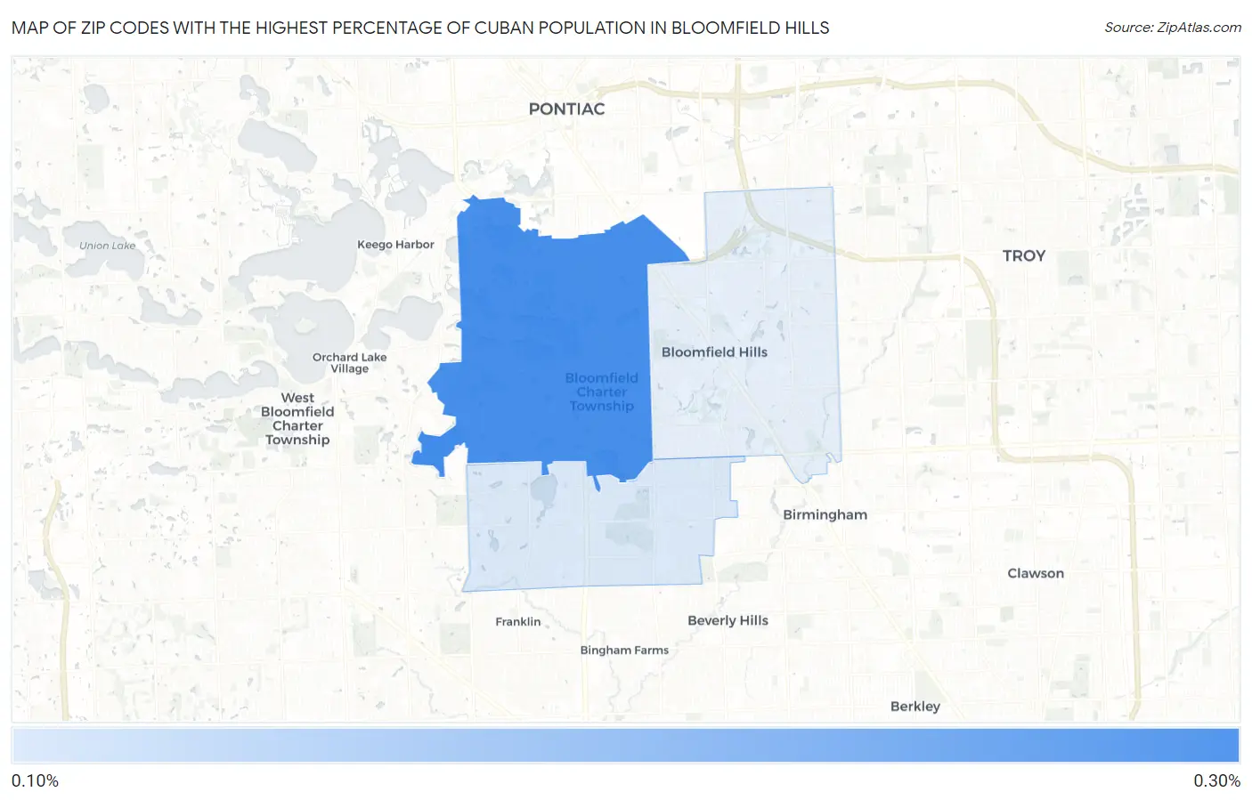 Zip Codes with the Highest Percentage of Cuban Population in Bloomfield Hills Map
