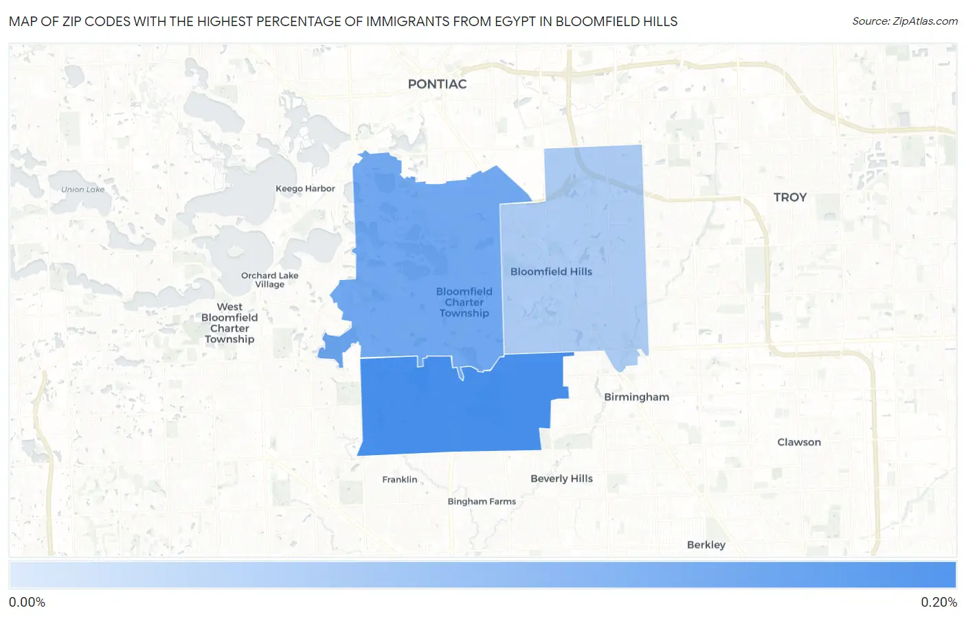 Zip Codes with the Highest Percentage of Immigrants from Egypt in Bloomfield Hills Map