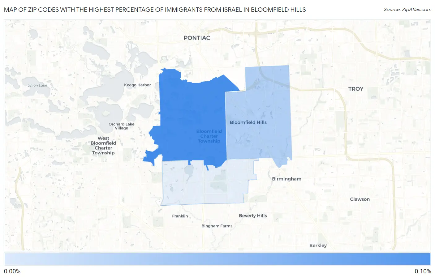 Zip Codes with the Highest Percentage of Immigrants from Israel in Bloomfield Hills Map