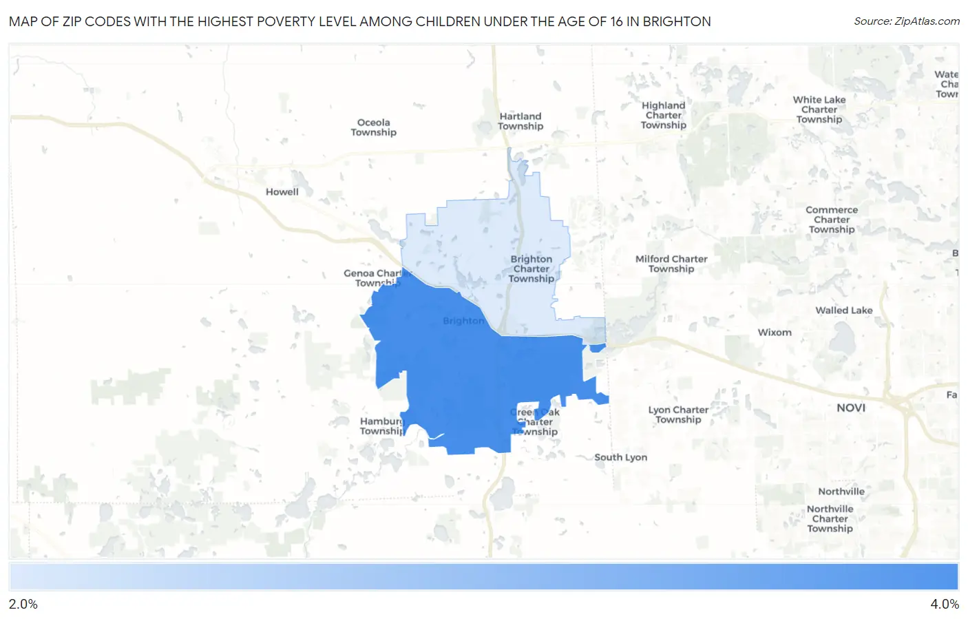 Zip Codes with the Highest Poverty Level Among Children Under the Age of 16 in Brighton Map