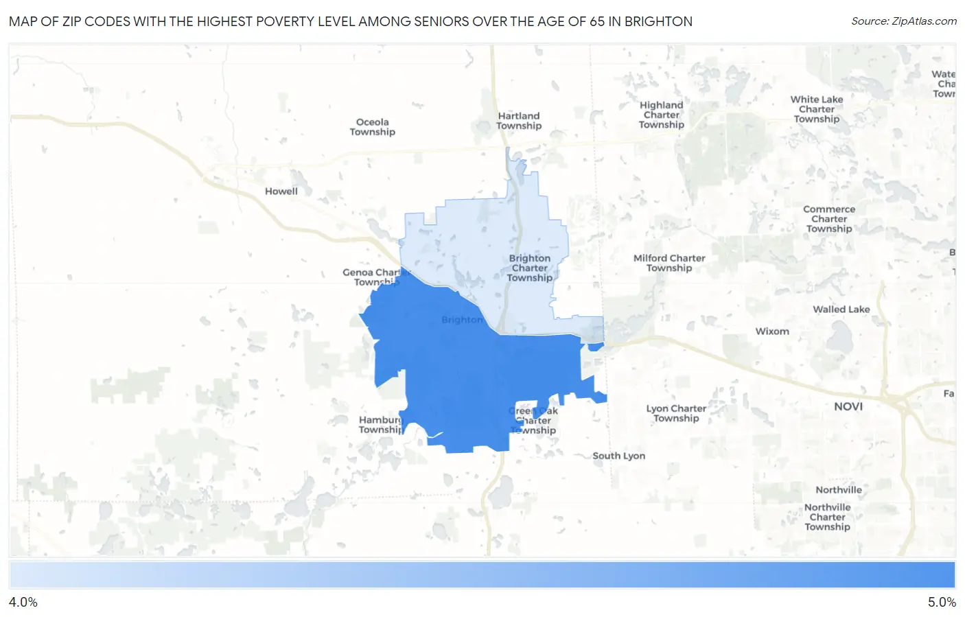 Zip Codes with the Highest Poverty Level Among Seniors Over the Age of 65 in Brighton Map