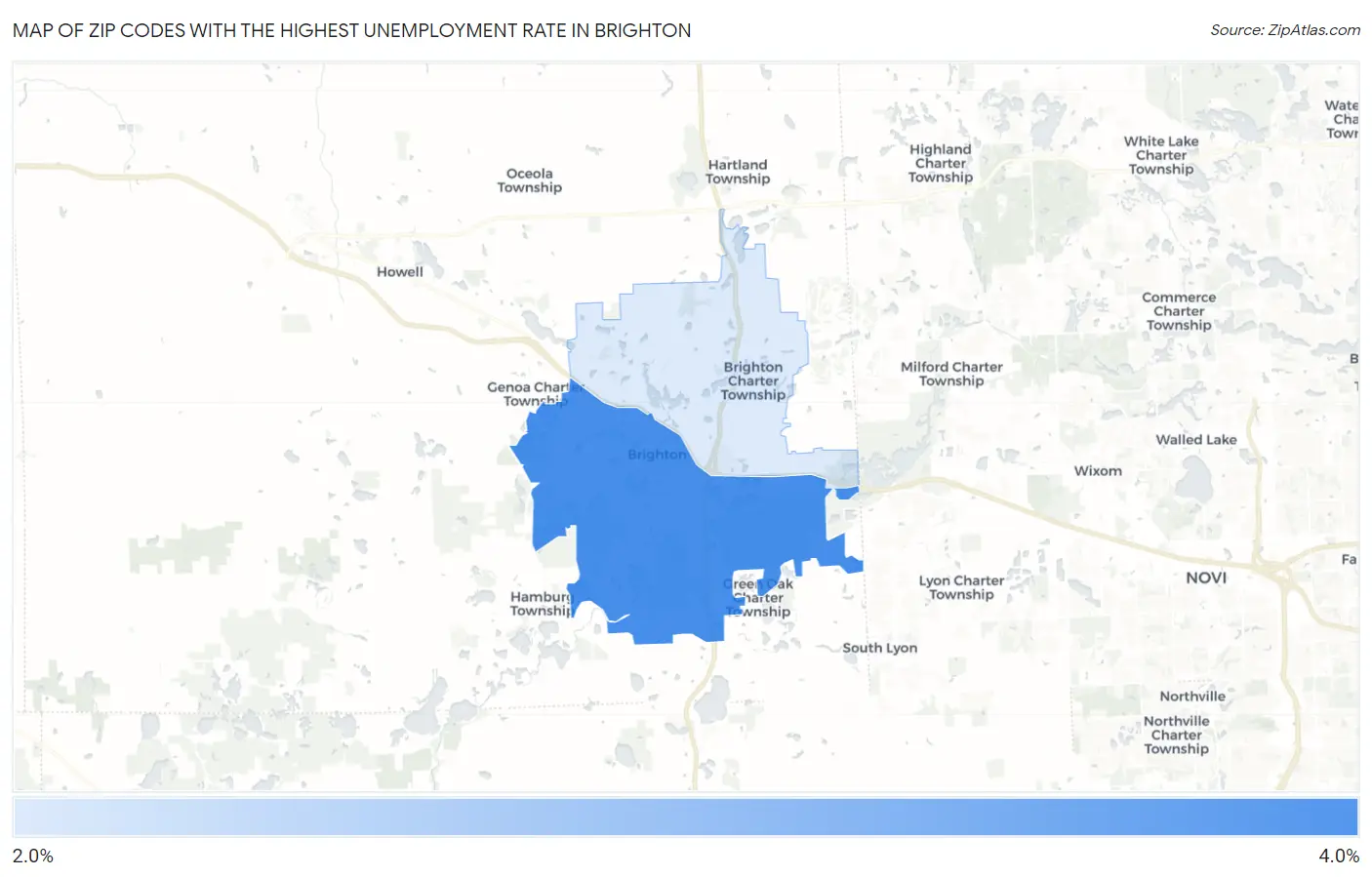 Zip Codes with the Highest Unemployment Rate in Brighton Map