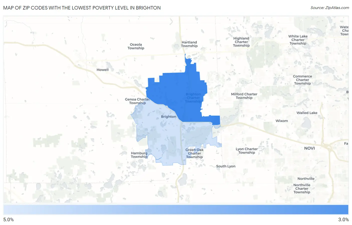 Zip Codes with the Lowest Poverty Level in Brighton Map