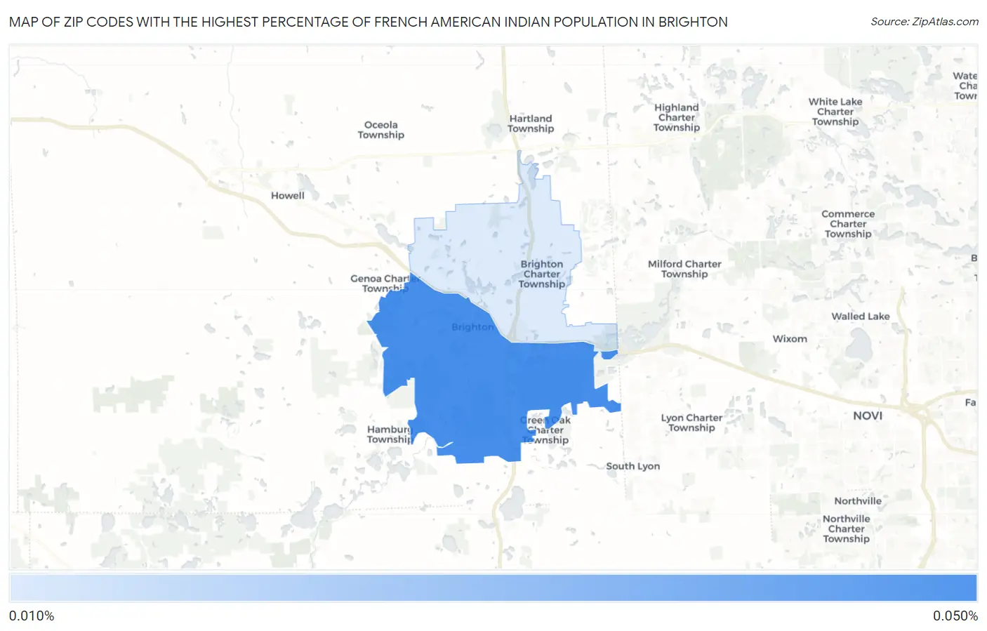 Zip Codes with the Highest Percentage of French American Indian Population in Brighton Map