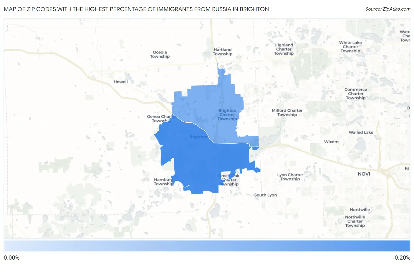 Zip Codes with the Highest Percentage of Immigrants from Russia in Brighton Map