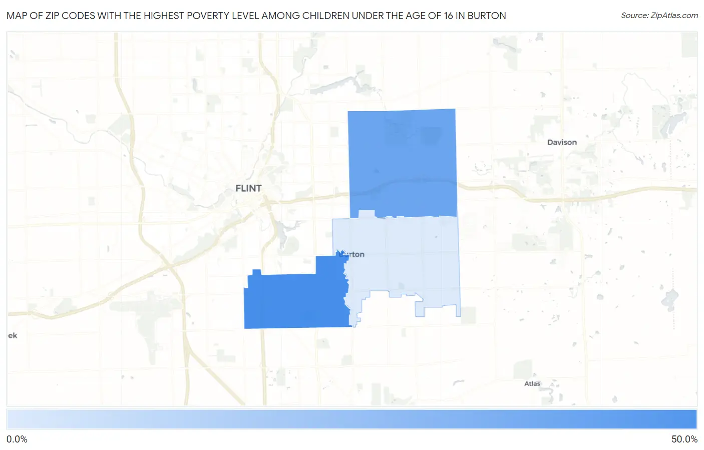 Zip Codes with the Highest Poverty Level Among Children Under the Age of 16 in Burton Map