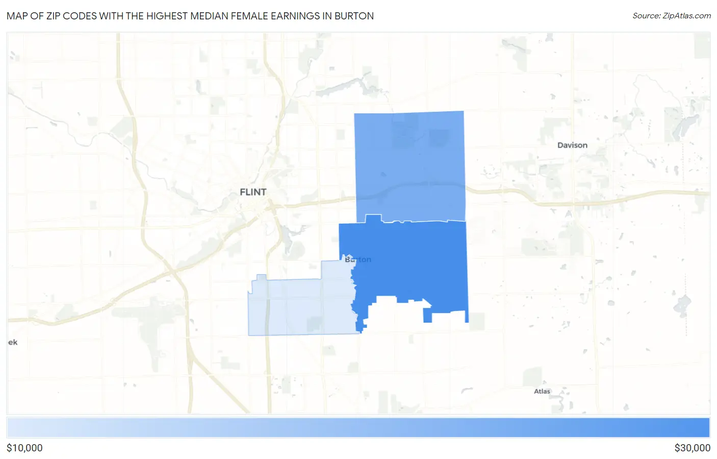 Zip Codes with the Highest Median Female Earnings in Burton Map