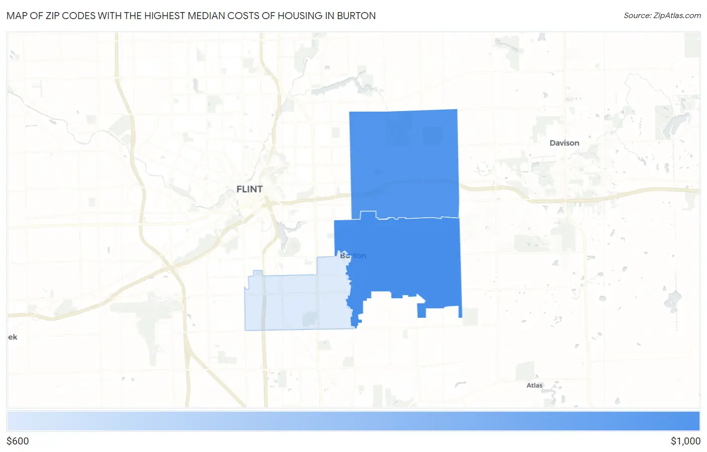 Zip Codes with the Highest Median Costs of Housing in Burton Map